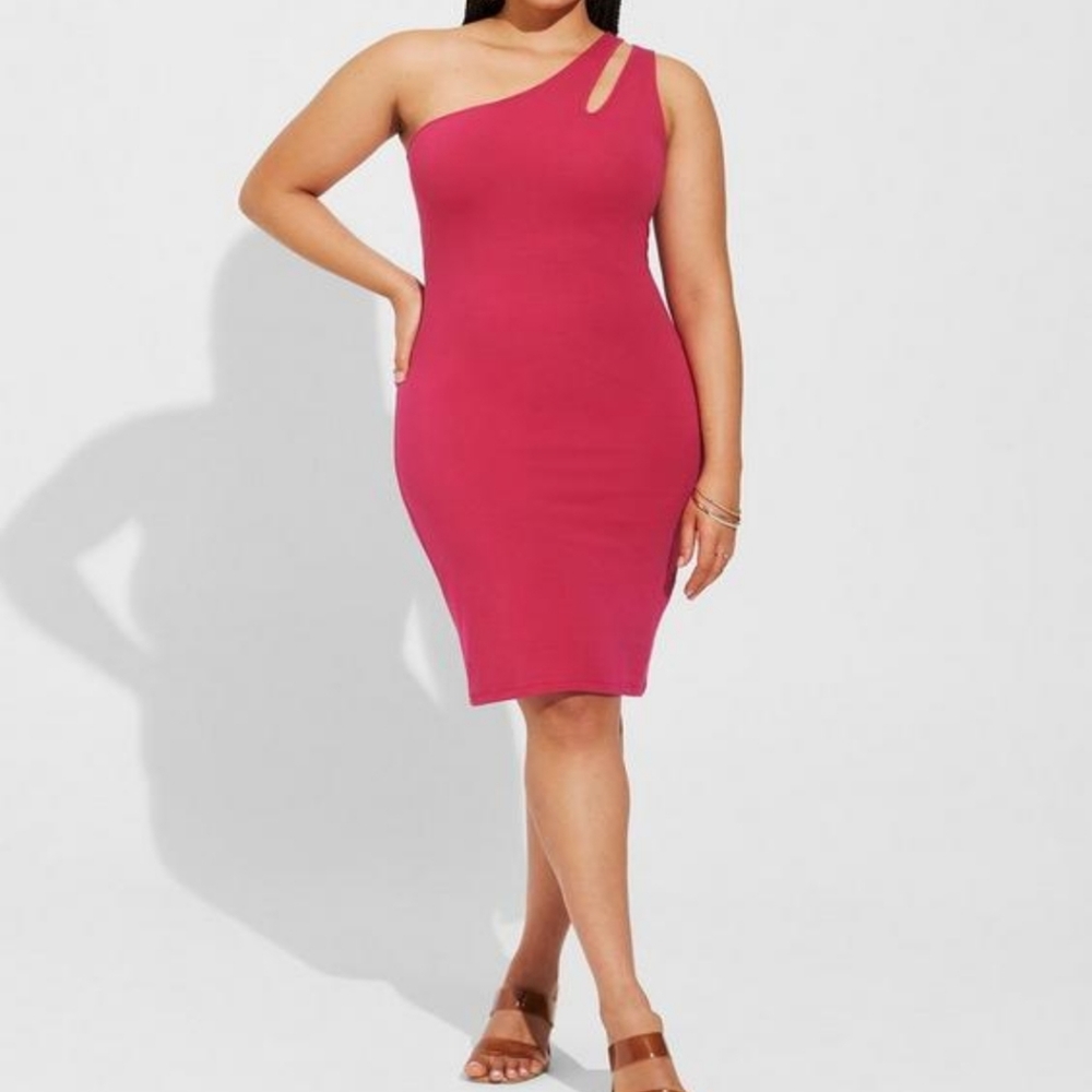 NWT - Torrid - Mini Foxy Bodycon One Shoulder Dress - Cherries Jubilee - 3X